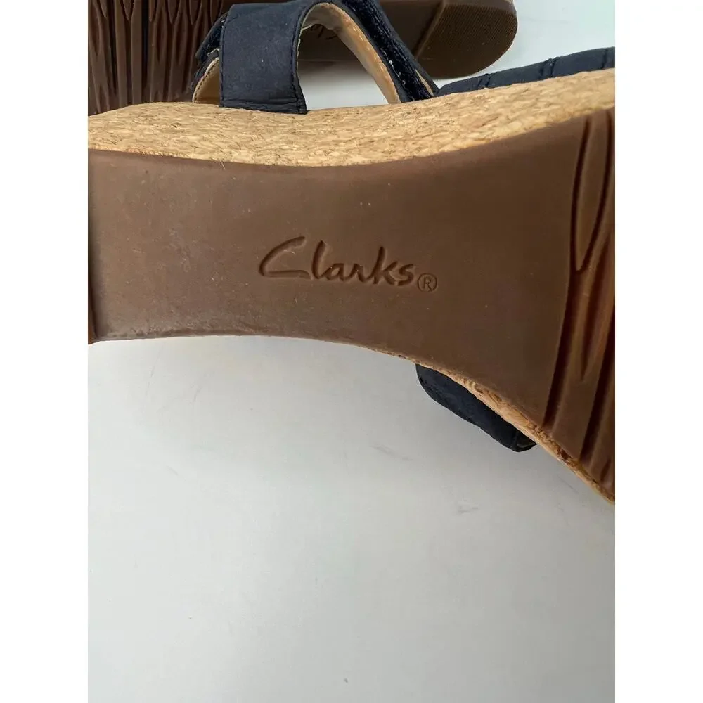 Clarks Annadel Wedge Sandals Women‎ 6.5 Blue Excellent Suede Cork Platform